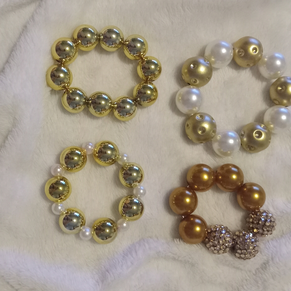 Elegant Gold and Pearl Beaded Bracelets Set